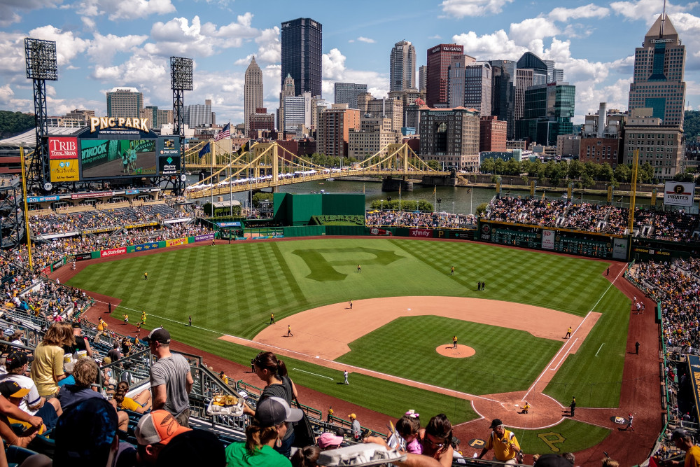 PNC Park in Pittsburgh, PA is seen with a Pittsburgh Pirates baseball game in progress. We compare the best sportsbook welcome offers for Pennsylvania bettors and present you with the five best options to boost your sports betting bankroll.