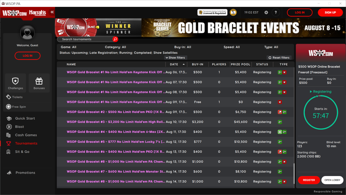 WSOP PA Offers Eight Bracelets Exclusively to PA Players