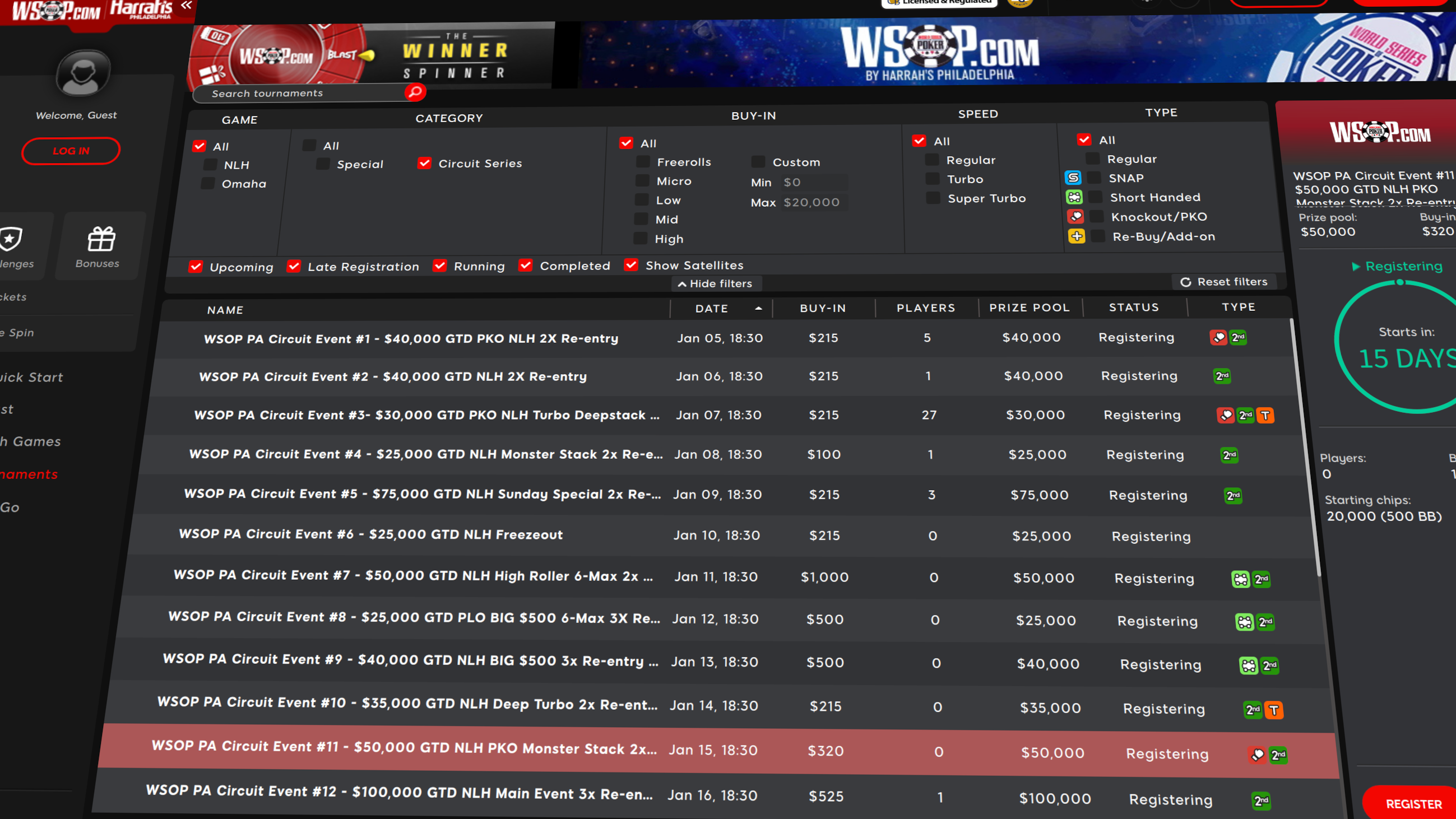 Twelve WSOP Circuit Gold Rings Up for Grabs in First WSOP PA Series of 2022